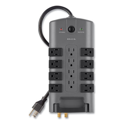 Pivot Plug Surge Protector, 12 Ac Outlets, 8 Ft Cord, 4,320 J, Gray