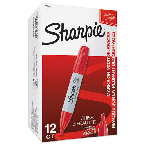 Chisel Tip Permanent Marker, Medium Chisel Tip, Red, Dozen