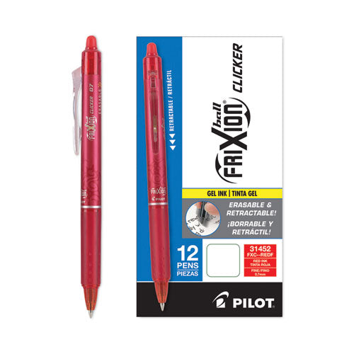 Frixion Clicker Erasable Gel Pen, Retractable, Fine 0.7 Mm, Red Ink, Red Barrel