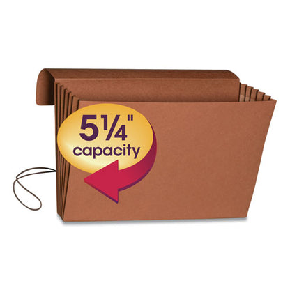 Extra-wide Expanding Wallets With Elastic Cord, 5.25" Expansion, 1 Section, Elastic Cord Closure, Legal Size, Redrope