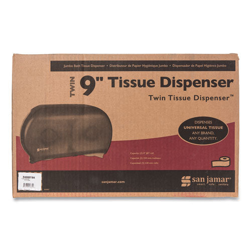 Twin 9" Jumbo Tissue Dispenser, Classic, 19 X 5.25 X 12, Transparent Black Pearl