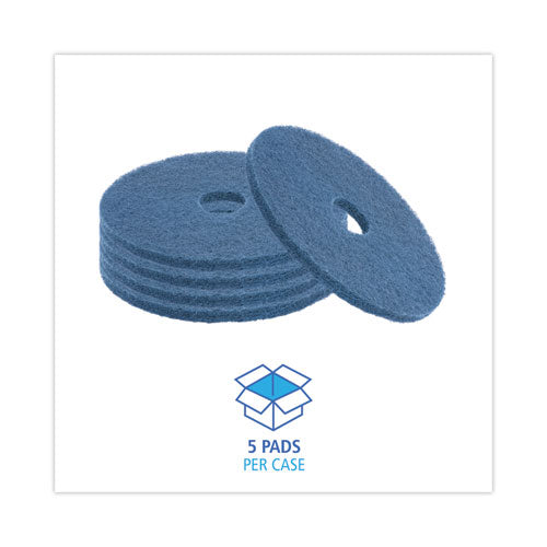 Scrubbing Floor Pads, 17" Diameter, Blue, 5/carton