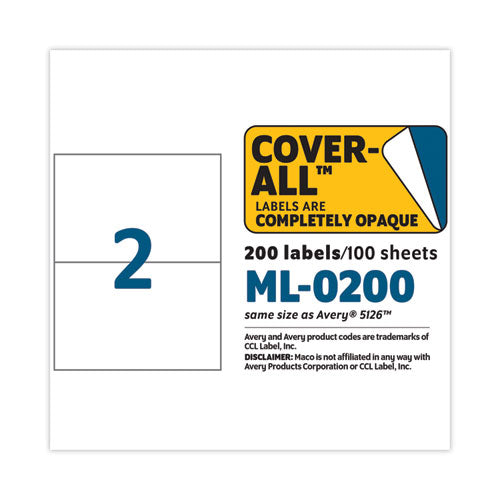 Cover-all Opaque Laser/inkjet Shipping Labels, Internet Format, 5.5 X 8.5, White, 2 Labels/sheet, 100 Sheets/box