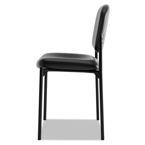 Vl606 Stacking Guest Chair Without Arms, Bonded Leather Upholstery, 21.25" X 21" X 32.75", Black Seat, Black Back, Black Base