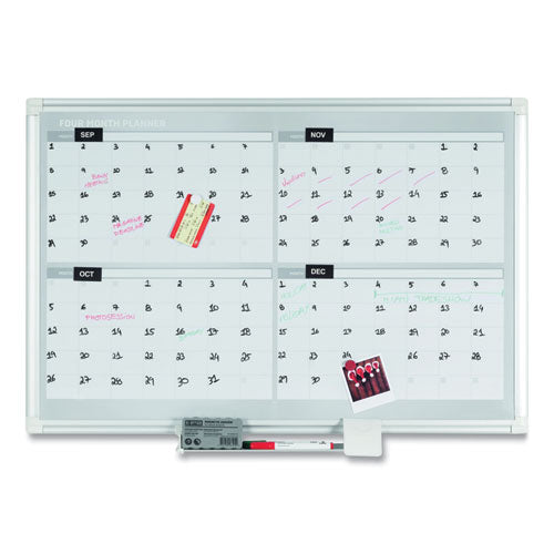 Magnetic Dry Erase Calendar Board, Four Month, 48 X 36, White Surface, Silver Aluminum Frame