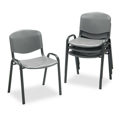 Stacking Chair, Supports Up To 250 Lb, 18" Seat Height, Charcoal Seat, Charcoal Back, Black Base, 4/carton