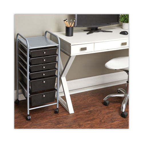 Portable Drawer Organizer, Metal, 1 Shelf, 6 Drawers, 13" X 15.38" X 32.13", Matte Gray/smoke