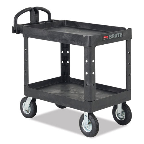 Heavy-duty Utility Cart With Lipped Shelves, Plastic, 2 Shelves, 500 Lb Capacity, 17.13" X 38.5" X 38.88", Black