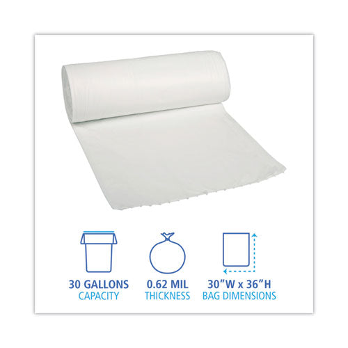 Linear Low Density Can Liners, 30 Gal, 0.62 Mil, 30" X 36", White, 10 Bags/roll, 20 Rolls/carton