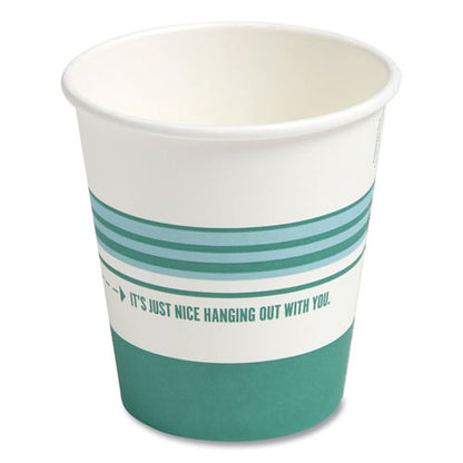 Paper Hot Cups, 10 Oz, White/teal, 50/pack