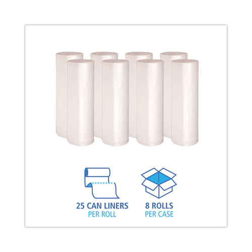 High-density Can Liners, 60 Gal, 11 Mic, 38" X 58", Natural, 25 Bags/roll, 8 Rolls/carton