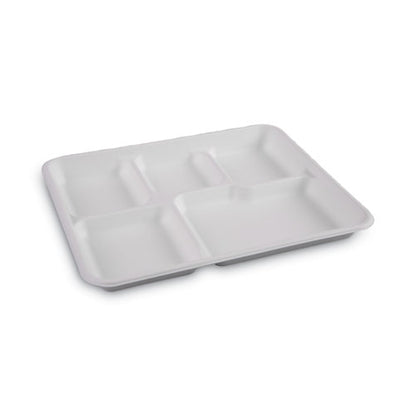 Bagasse Dinnerware, 5-compartment Tray, 10 X 8, White, 500/carton