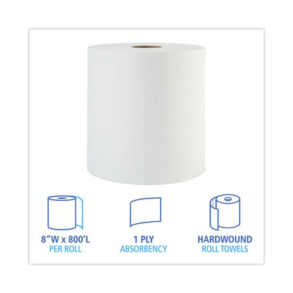 Hardwound Paper Towels, 1-ply, 8" X 800 Ft, White, 6 Rolls/carton