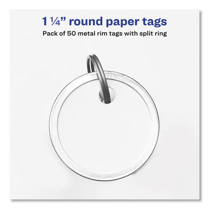 Key Tags With Split Ring, 1.25" Dia, White, 50/pack