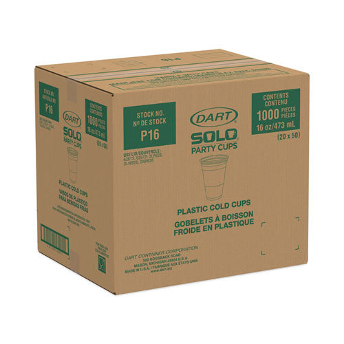 Solo Party Plastic Cold Drink Cups, 16 Oz, 50/sleeve, 20 Sleeves/carton