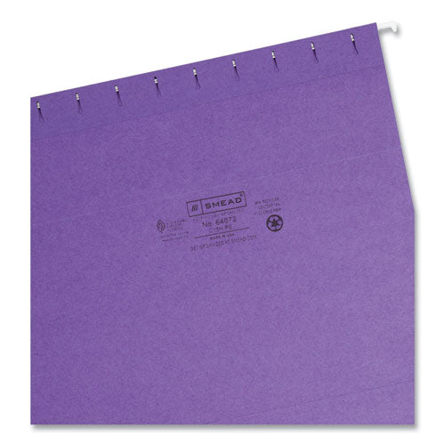 Colored Hanging File Folders With 1/5 Cut Tabs, Letter Size, 1/5-cut Tabs, Purple, 25/box