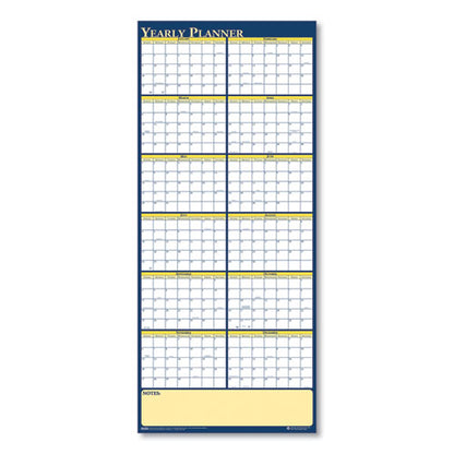 Recycled Reversible Yearly Wall Planner, 60 X 26, White/blue/yellow Sheets, 12-month (jan To Dec): 2024