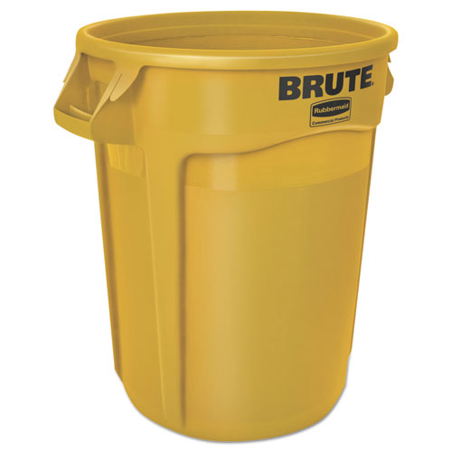 Vented Round Brute Container, 32 Gal, Plastic, Yellow