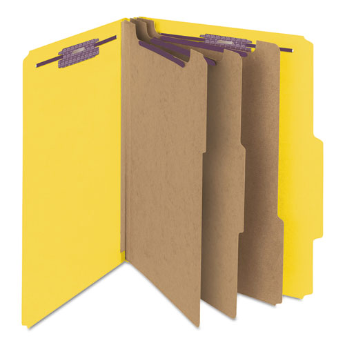 Eight-section Pressboard Top Tab Classification Folders, Eight Safeshield Fasteners, 3 Dividers, Letter Size, Yellow, 10/box