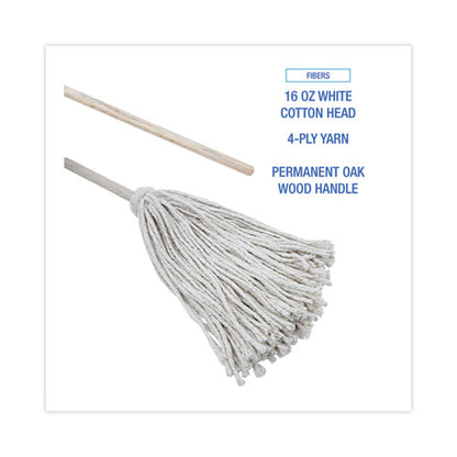 Handle/deck Mops, #16 White Cotton Head, 48" Natural Wood Handle