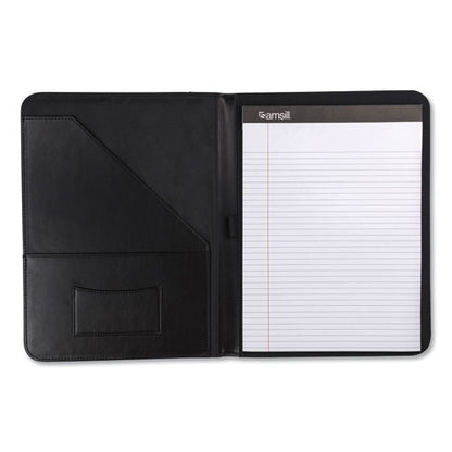 Contrast Stitch Leather Padfolio, 8 1/2 X 11, Leather, Black