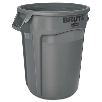 Vented Round Brute Container, 32 Gal, Plastic, Gray