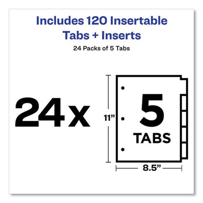 Insertable Big Tab Dividers, 5-tab, Double-sided Gold Edge Reinforcing, 11 X 8.5, Buff, Clear Tabs, 24 Sets