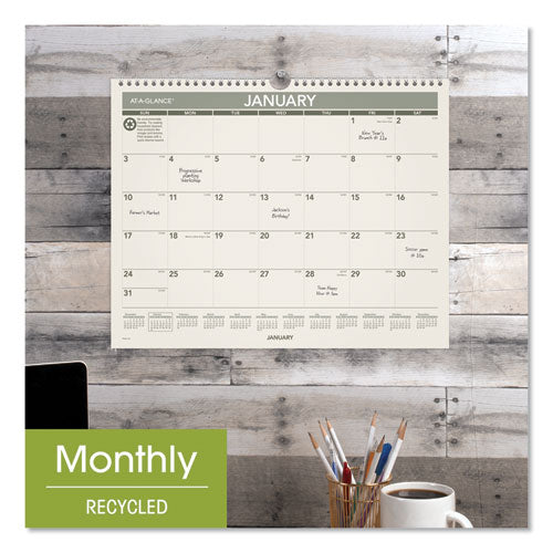 Recycled Wall Calendar, Unruled Blocks, 15 X 12, Sand/green Sheets, 12-month (jan To Dec): 2024