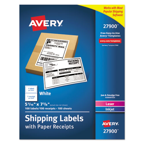 Shipping Labels With Paper Receipt Bulk Pack, Inkjet/laser Printers, 5.06 X 7.63, White, 100/box