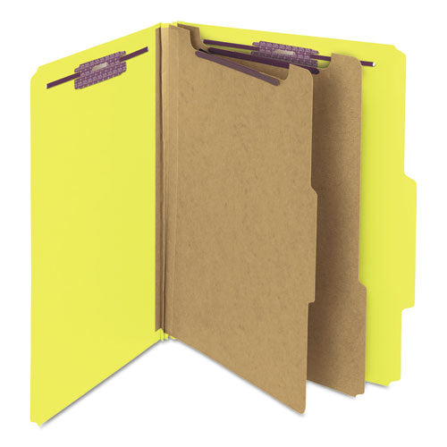 Six-section Pressboard Top Tab Classification Folders, Six Safeshield Fasteners, 2 Dividers, Letter Size, Yellow, 10/box