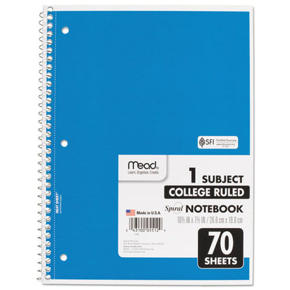 Spiral Notebook, 3-hole Punched, 1-subject, Medium/college Rule, Randomly Assorted Cover Color, (70) 10.5 X 7.5 Sheets