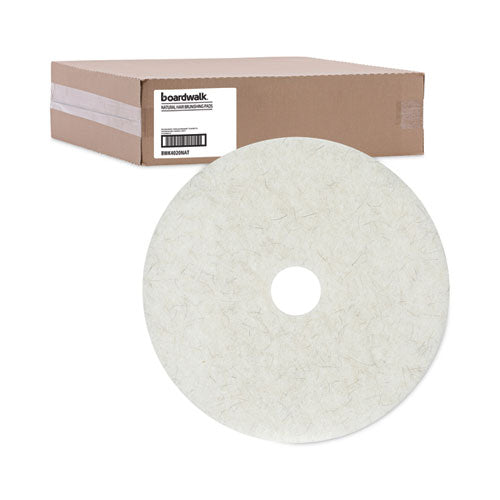 Natural Burnishing Floor Pads, 20" Diameter, White, 5/carton