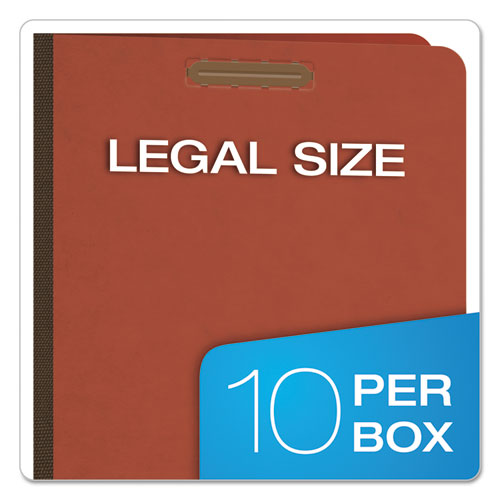 Six-section Pressboard Classification Folders, 2" Expansion, 2 Dividers, 6 Fasteners, Legal Size, Red Exterior, 10/box