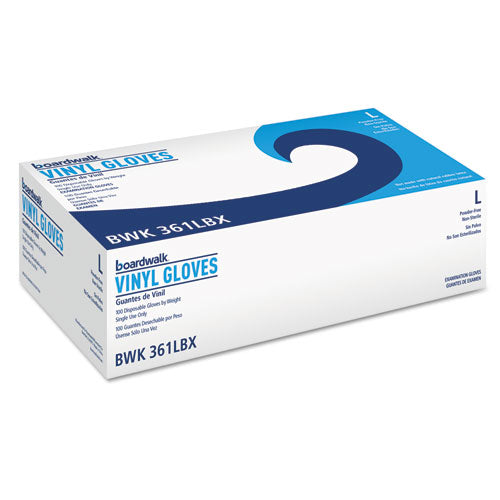 Exam Vinyl Gloves, Clear, Large, 3 3/5 Mil, 100/box, 10 Boxes/carton