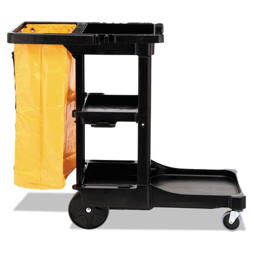 Multi-shelf Cleaning Cart, Plastic, 4 Shelves, 1 Bin, 20" X 45" X 38.25", Black