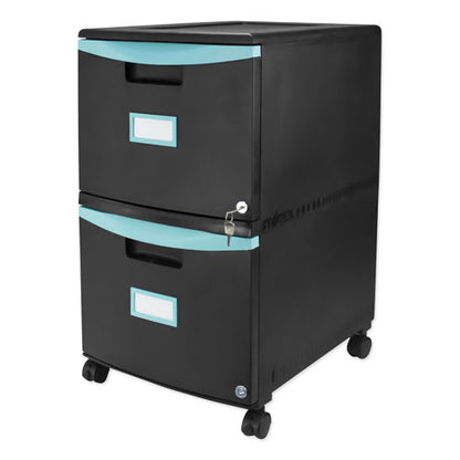 Two-drawer Mobile Filing Cabinet, 2 Legal/letter-size File Drawers, Black/teal, 14.75" X 18.25" X 26"