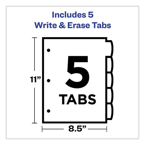 Write And Erase Big Tab Durable Plastic Dividers, 3-hole Punched, 5-tab, 11 X 8.5, Assorted, 1 Set