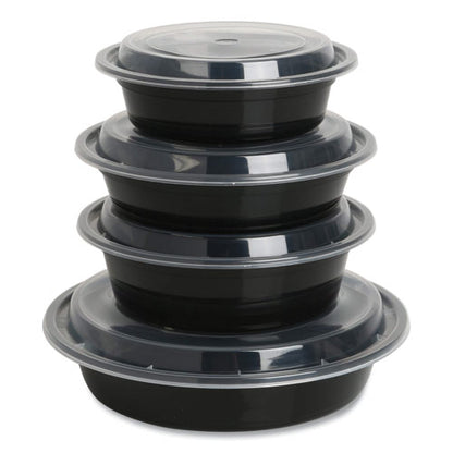 Microwavable Food Container With Lid, Round, 32 Oz, 7.28 X 7.28 X 2.55, Black/clear, Plastic, 150/carton