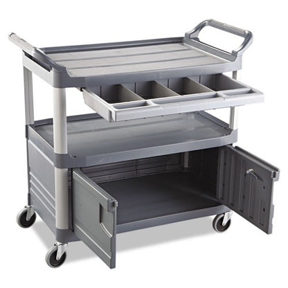 Xtra Instrument Cart With Locking Storage Area, Plastic, 3 Shelves, 300 Lb Capacity, 20" X 40.63" X 37.8", Gray