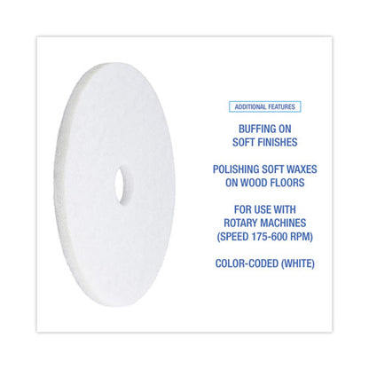 Polishing Floor Pads, 19" Diameter, White, 5/carton