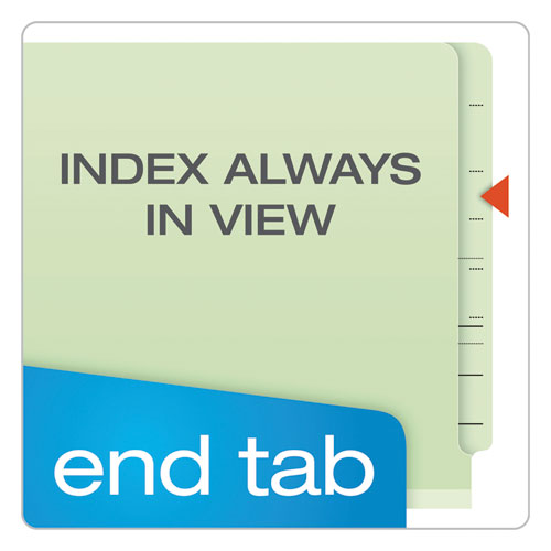 End Tab Classification Folders, 1.75" Expansion, 1 Divider, 4 Fasteners, Letter Size, Pale Green Exterior, 10/box