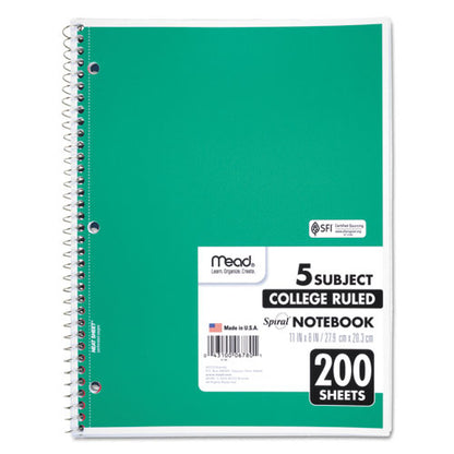 Spiral Notebook, 5-subject, Medium/college Rule, Randomly Assorted Cover Color, (200) 11 X 8 Sheets