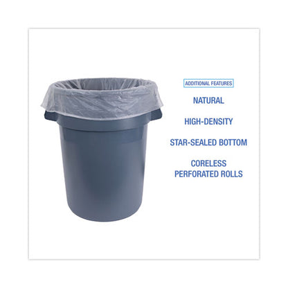 High-density Can Liners, 56 Gal, 19 Mic, 43" X 47", Natural, 25 Bags/roll, 6 Rolls/carton