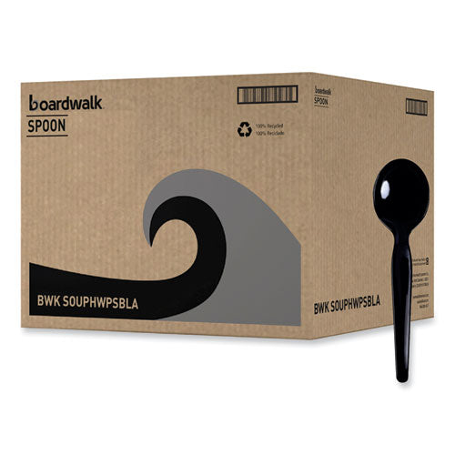 Heavyweight Polystyrene Cutlery, Soup Spoon, Black, 1000/carton