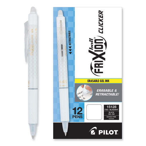 Frixion Clicker Design Erasable Gel Pen, Retractable, Extra-fine 0.5 Mm, Black Ink, White Barrel, Dozen