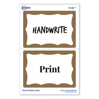 Printable Adhesive Name Badges, 3.38 X 2.33, Gold Border, 100/pack