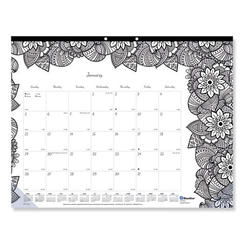 Monthly Desk Pad Calendar, Doodleplan Coloring Pages, 22 X 17, Black Binding, Clear Corners, 12-month (jan To Dec): 2024