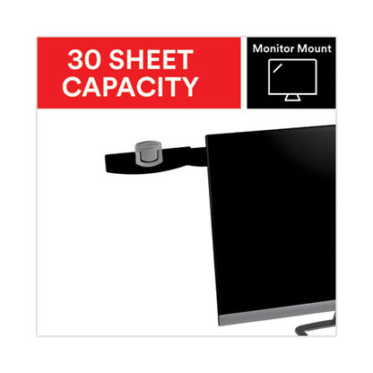 Swing Arm Copyholder, Adhesive Monitor Mount, 30 Sheet Capacity, Plastic, Black/silver Clip