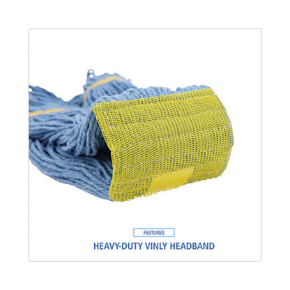 Super Loop Wet Mop Head, Cotton/synthetic Fiber, 5" Headband, Small Size, Blue, 12/carton