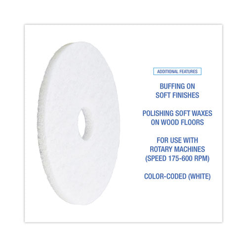 Polishing Floor Pads, 15" Diameter, White, 5/carton